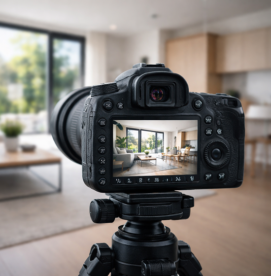 Camera capturing a photo of a home interior.