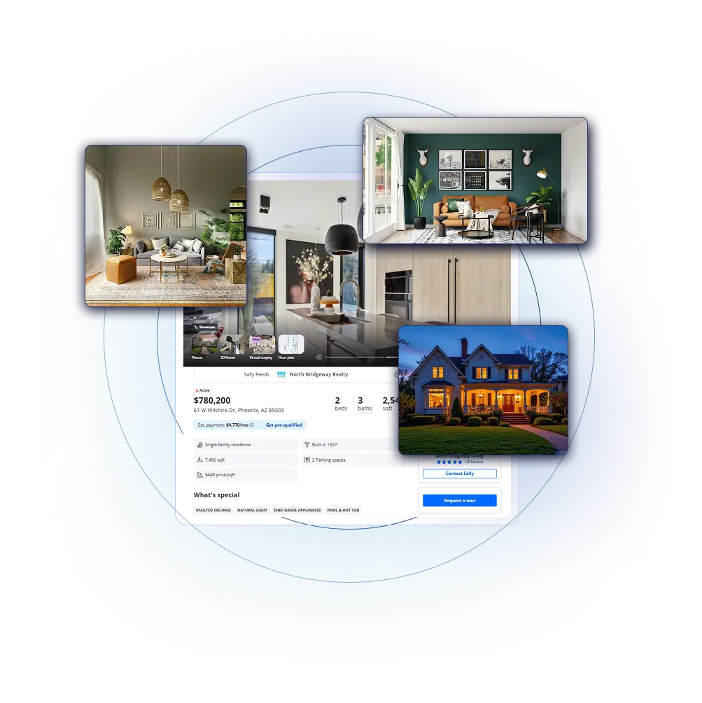Screenshots of the Zillow website interface.