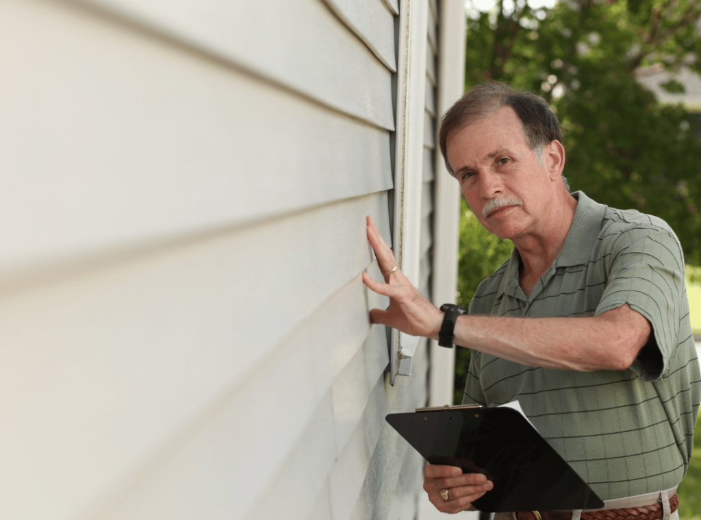 man looking at wall in home inspection