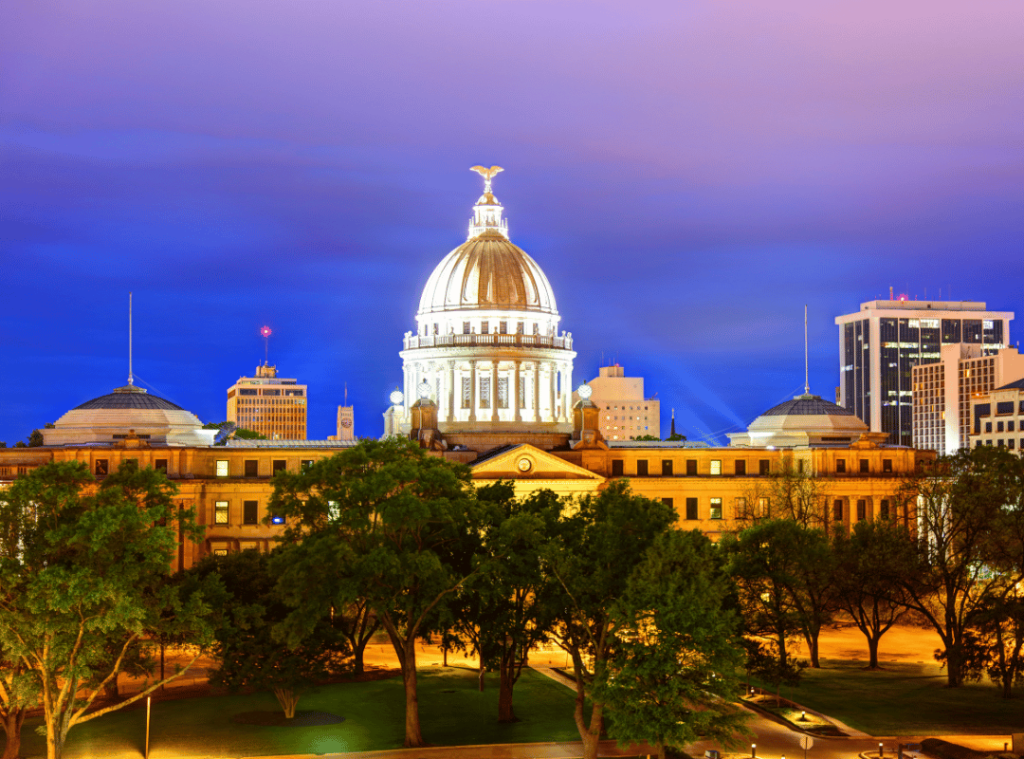 Mississippi state capital behind trees
