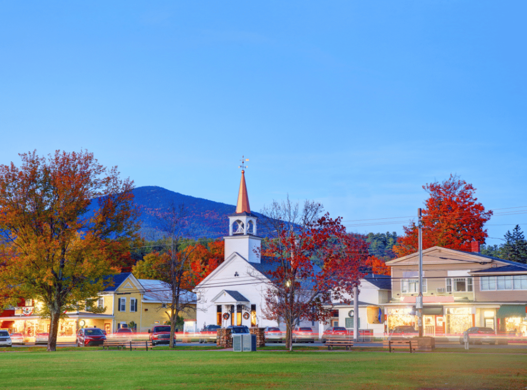 new hampshire street with church and homes