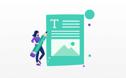 Illustration of a girl writing a blog post.