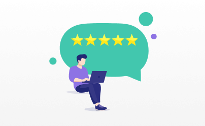 Illustration of a man writing a review.
