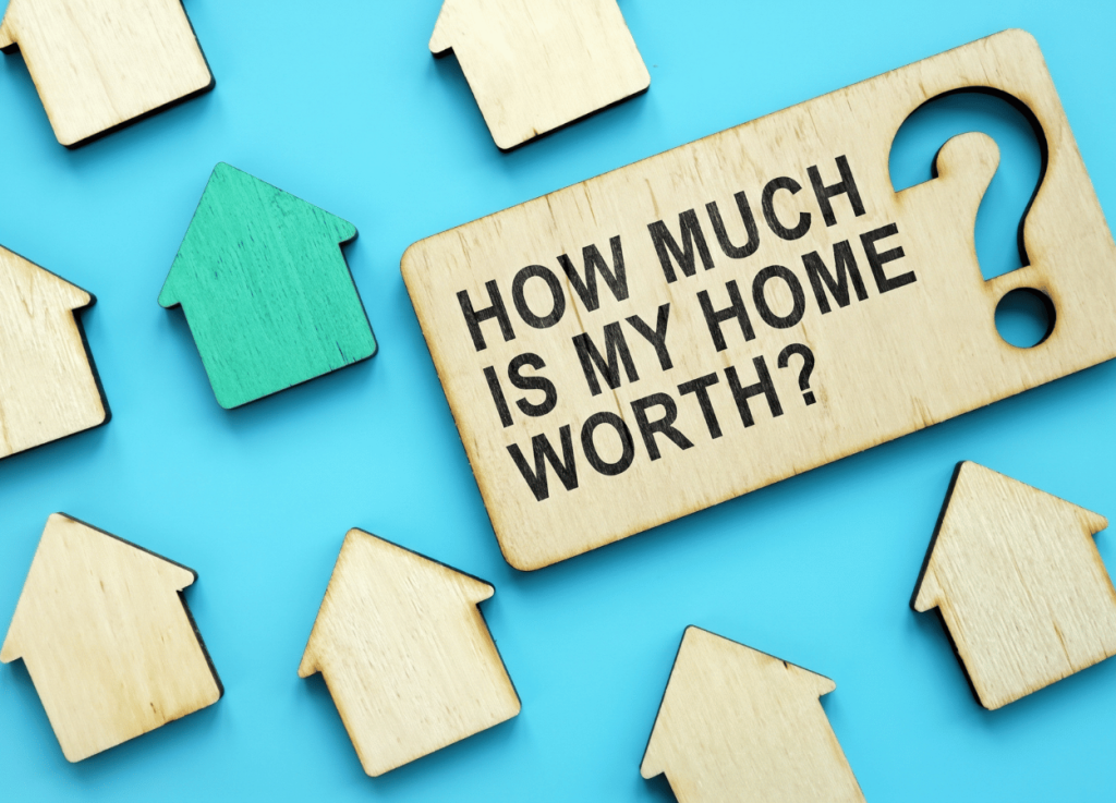 How much is my home worth? graphic with house icons